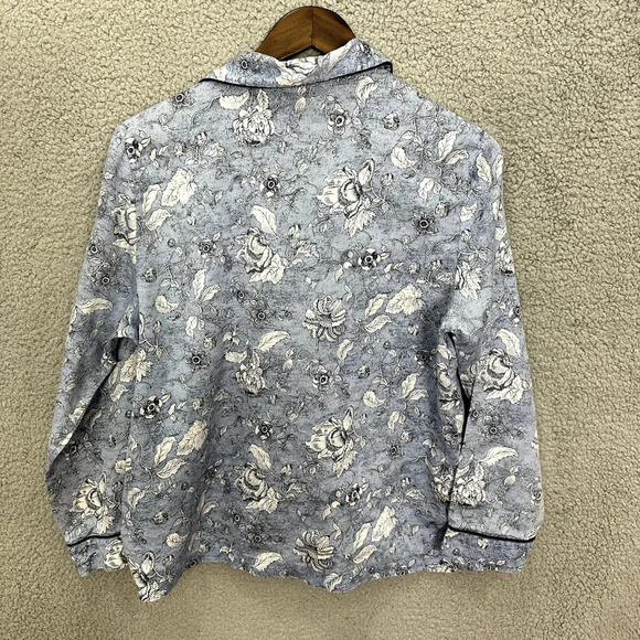Talbots Button Up Pajama Top Womens Medium Blue Floral Long Sleeve Cotton - Picture 6 of 6